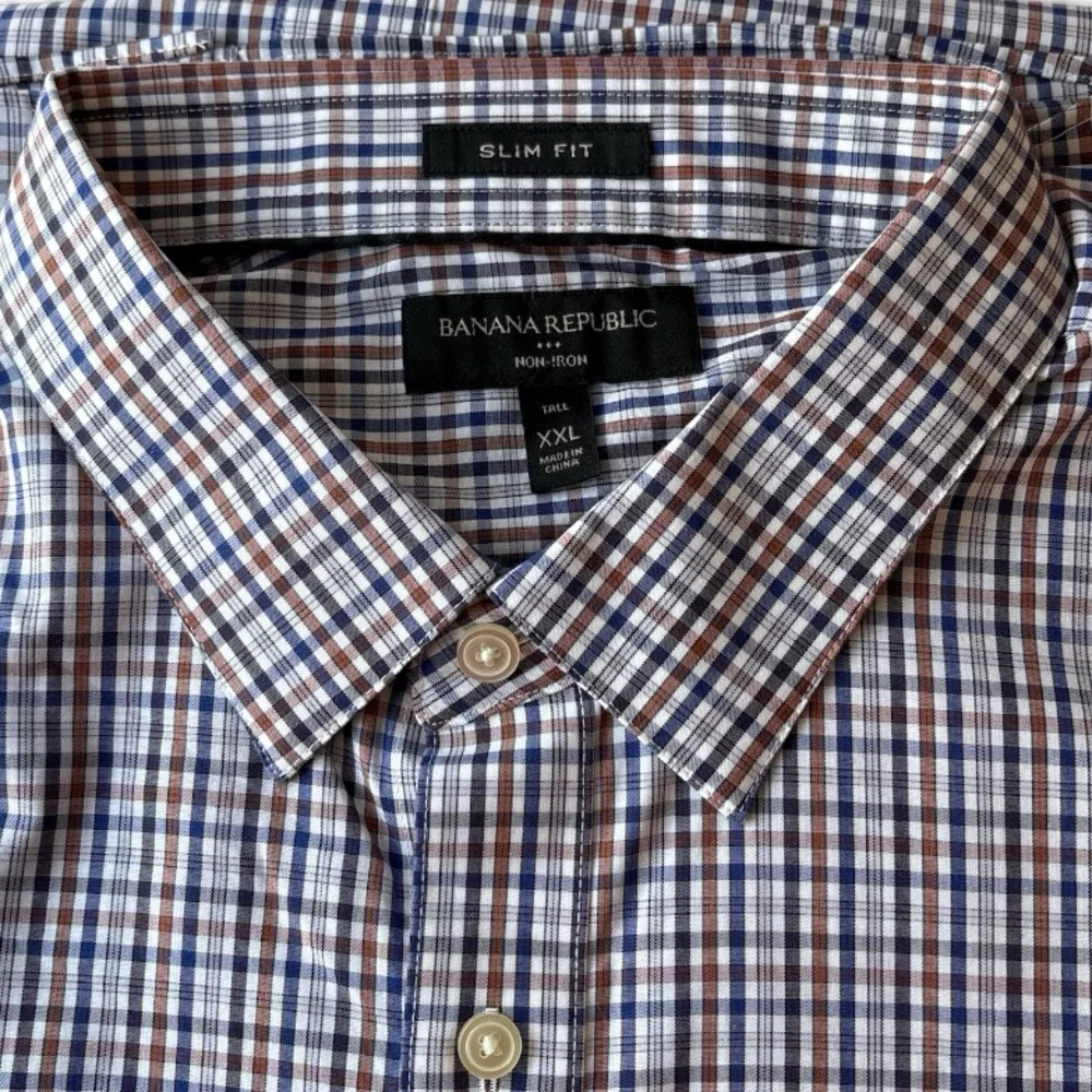 Banana Republic Men's Plaid Shirt - Blue and Brown